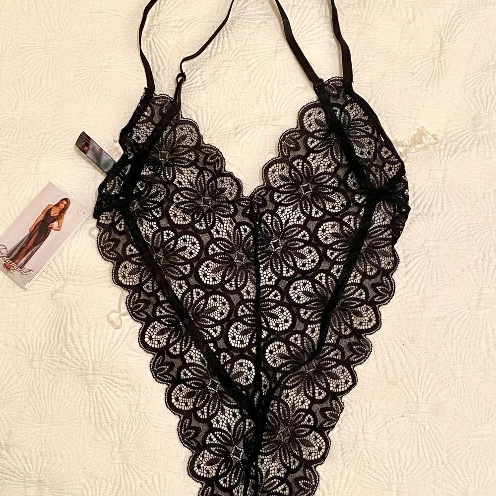 Black Sheer stretchy teddy NEW and sheer Skirt - Picture 2 of 10